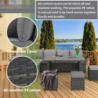 AECOJOY 7PCS Outdoor Patio Wicker Rattan Furniture Set Sectional Sofa