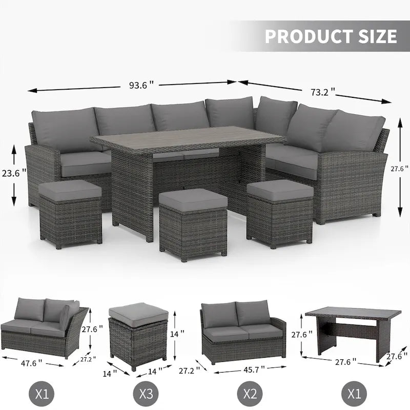 AECOJOY 7PCS Outdoor Patio Wicker Rattan Furniture Set Sectional Sofa