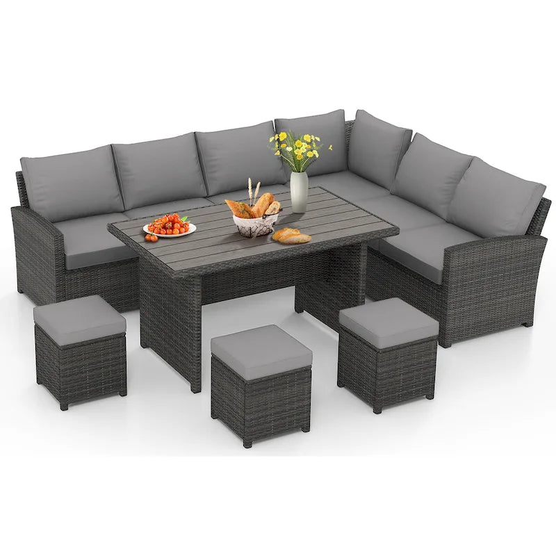 AECOJOY 7PCS Outdoor Patio Wicker Rattan Furniture Set Sectional Sofa
