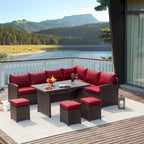 AECOJOY 7PCS Outdoor Patio Wicker Rattan Furniture Set Sectional Sofa