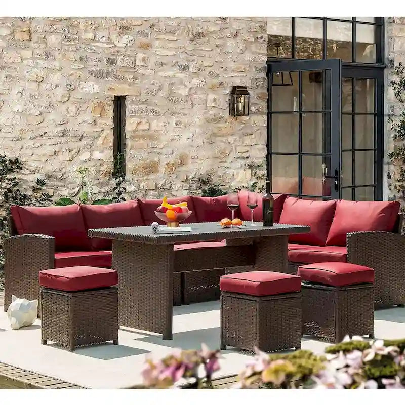 AECOJOY 7PCS Outdoor Patio Wicker Rattan Furniture Set Sectional Sofa