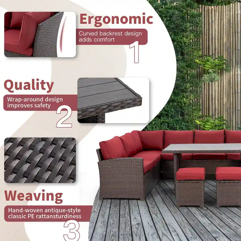 AECOJOY 7PCS Outdoor Patio Wicker Rattan Furniture Set Sectional Sofa
