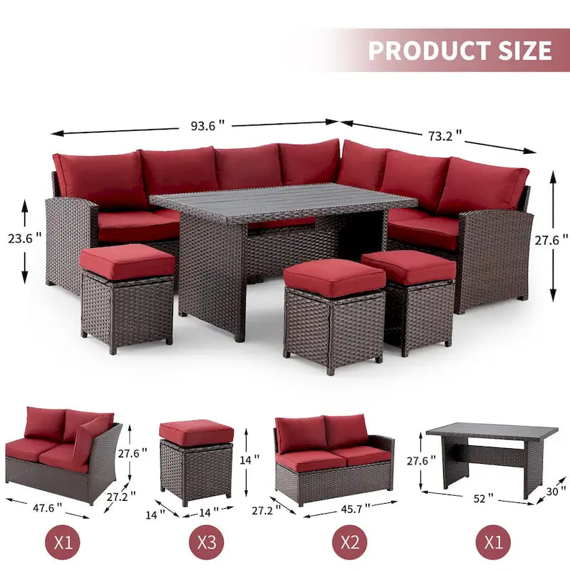 AECOJOY 7PCS Outdoor Patio Wicker Rattan Furniture Set Sectional Sofa