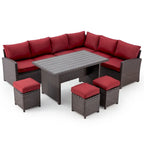 AECOJOY 7PCS Outdoor Patio Wicker Rattan Furniture Set Sectional Sofa