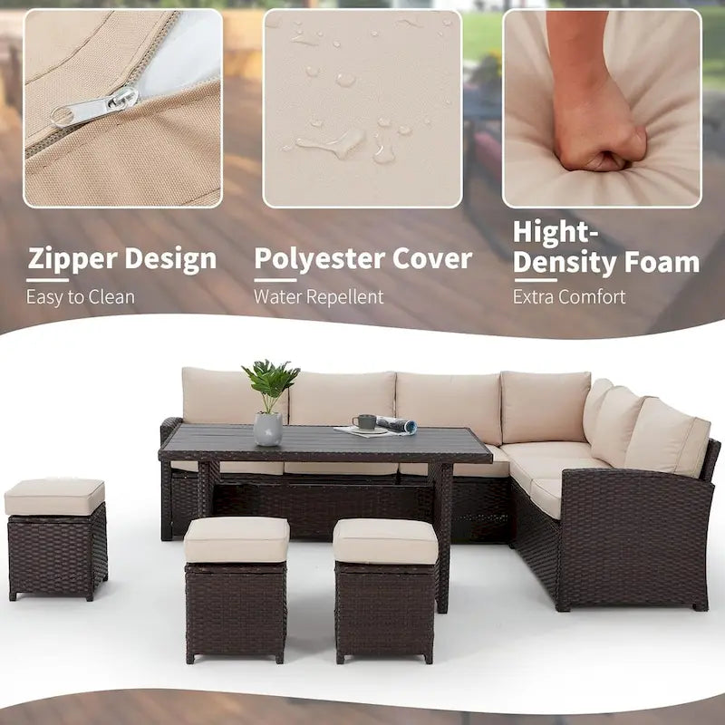 AECOJOY 7PCS Outdoor Patio Wicker Rattan Furniture Set Sectional Sofa