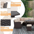 AECOJOY 7PCS Outdoor Patio Wicker Rattan Furniture Set Sectional Sofa