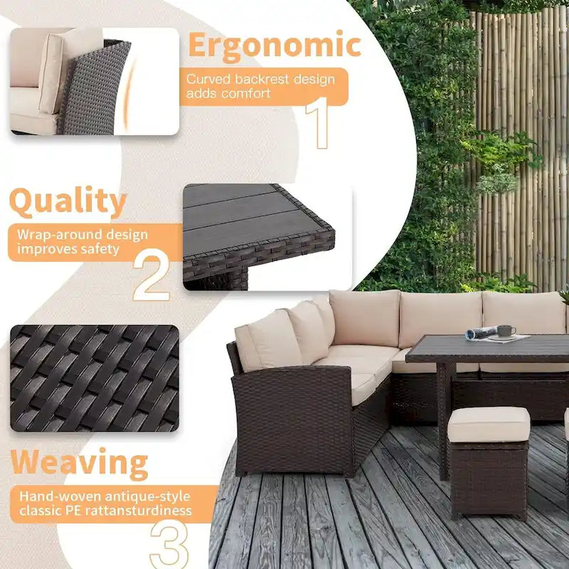 AECOJOY 7PCS Outdoor Patio Wicker Rattan Furniture Set Sectional Sofa