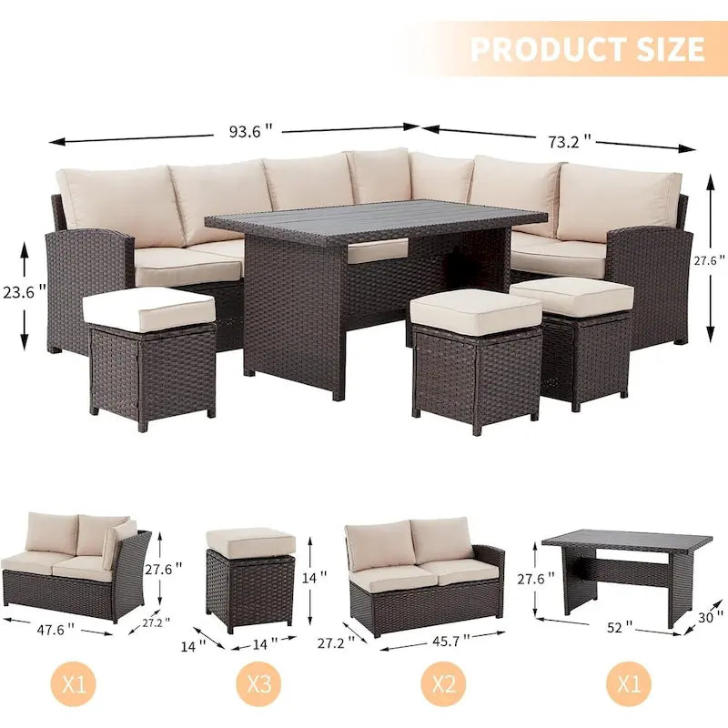 AECOJOY 7PCS Outdoor Patio Wicker Rattan Furniture Set Sectional Sofa