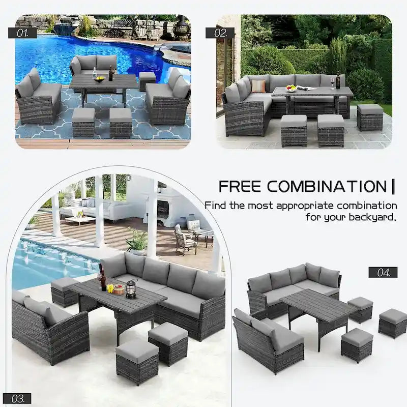 AECOJOY 7PCS Outdoor Patio Wicker Rattan Furniture Set Sectional Sofa