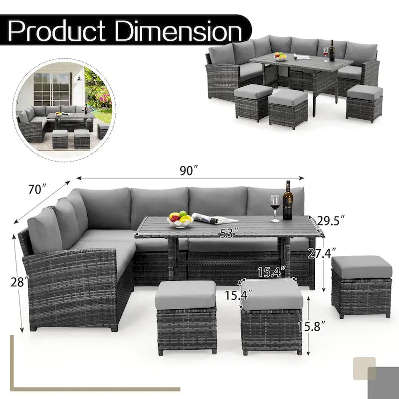 AECOJOY 7PCS Outdoor Patio Wicker Rattan Furniture Set Sectional Sofa