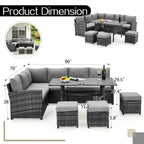 AECOJOY 7PCS Outdoor Patio Wicker Rattan Furniture Set Sectional Sofa