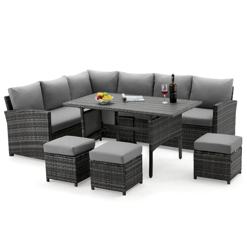 AECOJOY 7PCS Outdoor Patio Wicker Rattan Furniture Set Sectional Sofa