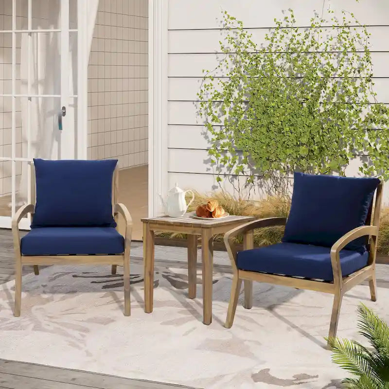 Outdoor Acacia Wood 2 Seater Chat Set with Cushions, Outdoor Bistro Set Furniture