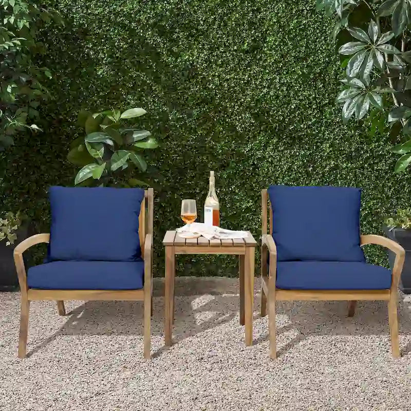 Outdoor Acacia Wood 2 Seater Chat Set with Cushions, Outdoor Bistro Set Furniture