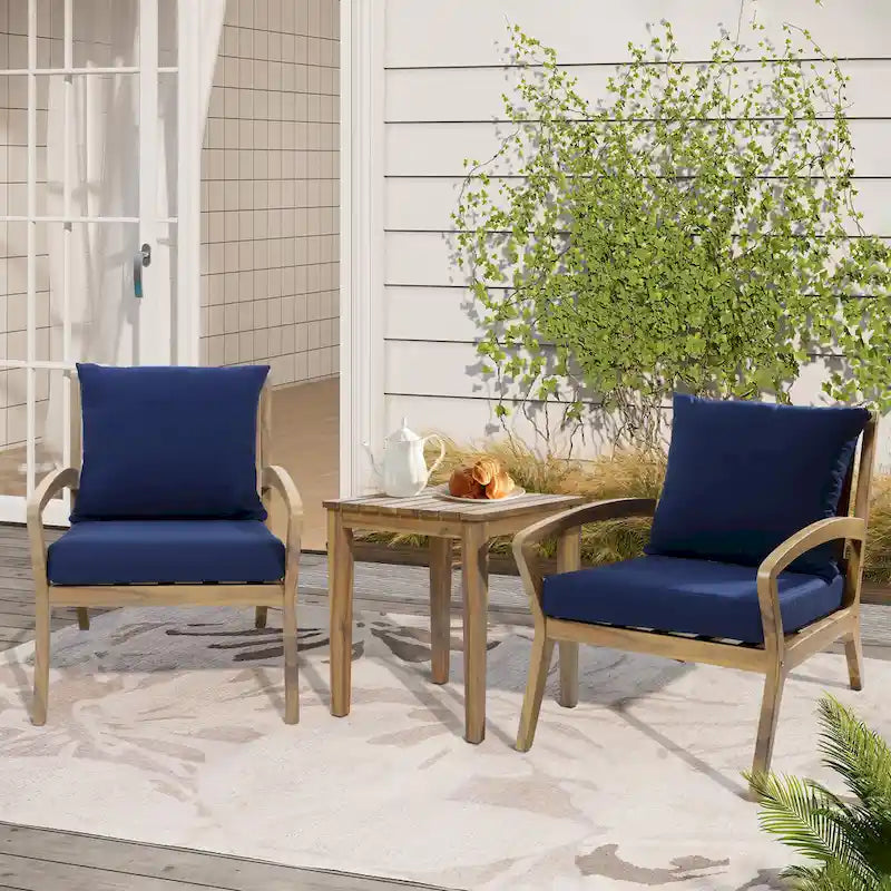 Outdoor Acacia Wood 2 Seater Chat Set with Cushions, Outdoor Bistro Set Furniture