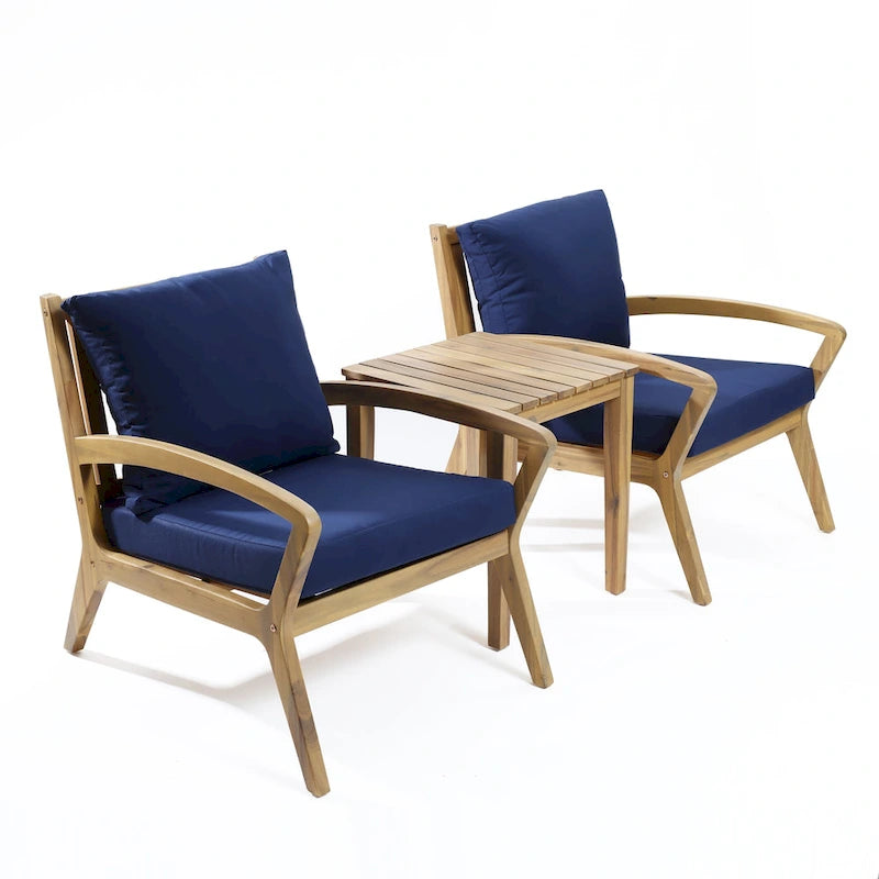 Outdoor Acacia Wood 2 Seater Chat Set with Cushions, Outdoor Bistro Set Furniture