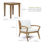 Outdoor Acacia Wood 2 Seater Chat Set with Cushions, Outdoor Bistro Set Furniture
