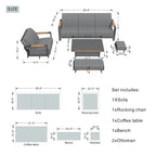 Outdoor Indoor Aluminum Patio Sofa with Coffee Table Collection ,Grey(You can choose one set or a single piece)