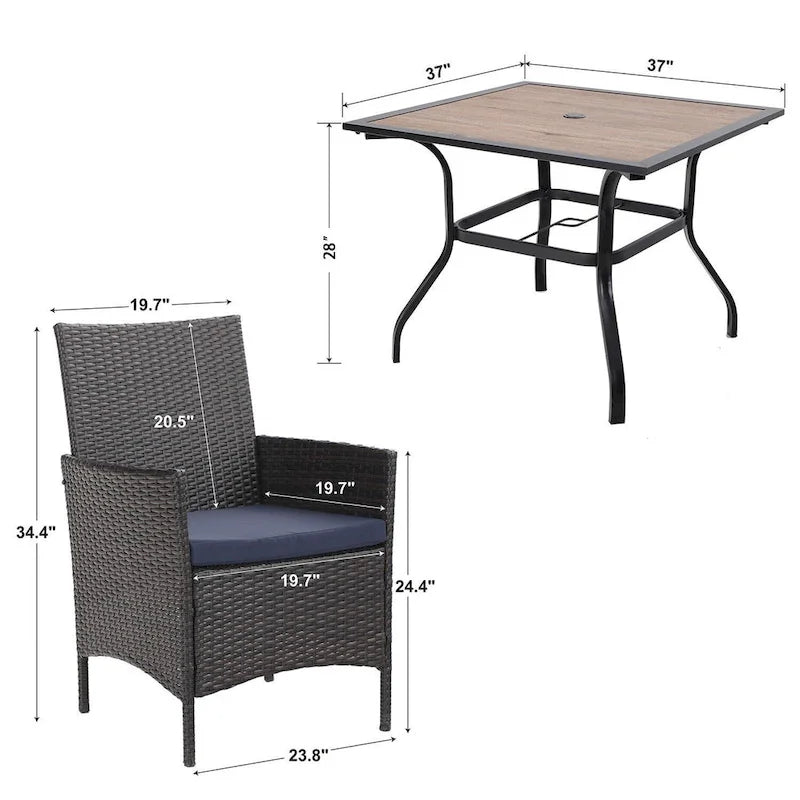 MAISON ARTS Outdoor Patio 6 Pieces Dining Set with Umbrella
