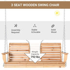 Outsunny 3-Seater Wooden Porch Swing Bench with Folding Coffee Table, Durable PU Coating, Chains Included - 59 x 29.5 x 20.75