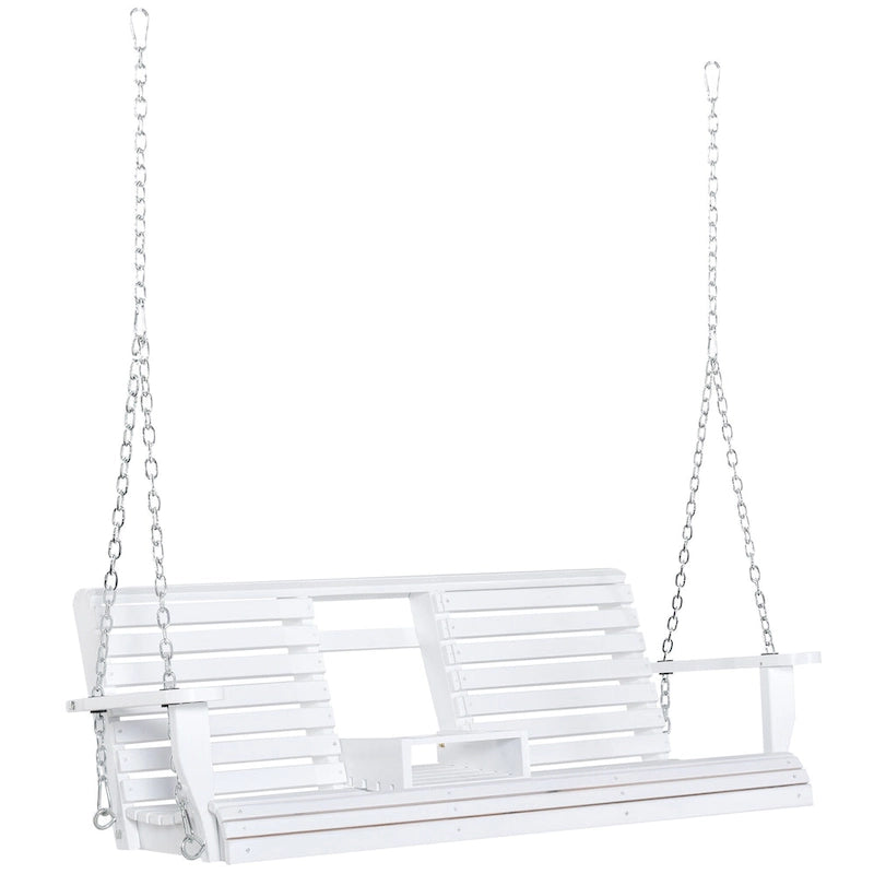 Outsunny 3-Seater Wooden Porch Swing Bench with Folding Coffee Table, Durable PU Coating, Chains Included - 59 x 29.5 x 20.75