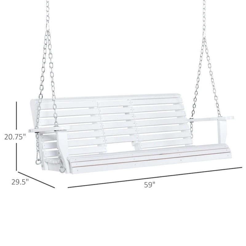 Outsunny 3-Seater Wooden Porch Swing Bench with Folding Coffee Table, Durable PU Coating, Chains Included - 59 x 29.5 x 20.75