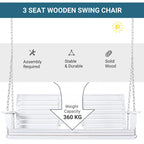 Outsunny 3-Seater Wooden Porch Swing Bench with Folding Coffee Table, Durable PU Coating, Chains Included - 59 x 29.5 x 20.75