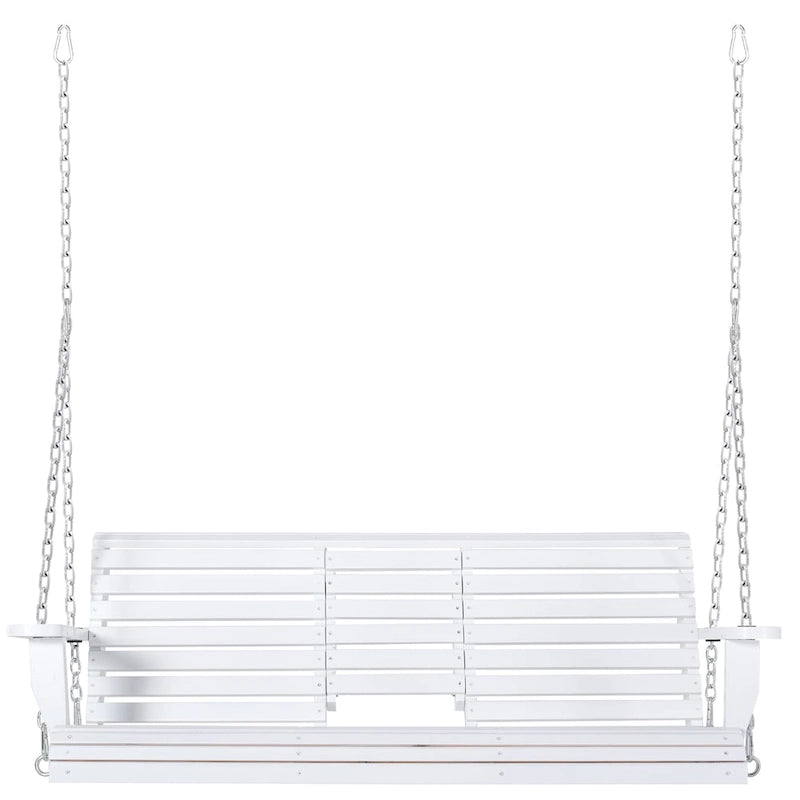 Outsunny 3-Seater Wooden Porch Swing Bench with Folding Coffee Table, Durable PU Coating, Chains Included - 59 x 29.5 x 20.75