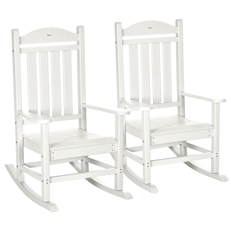 Outsunny 2 Pieces Outdoor Rocking Chair, All Weather-Resistant HDPE Rocking Patio Chairs with Rustic High Back, Armrests