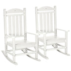 Outsunny 2 Pieces Outdoor Rocking Chair, All Weather-Resistant HDPE Rocking Patio Chairs with Rustic High Back, Armrests