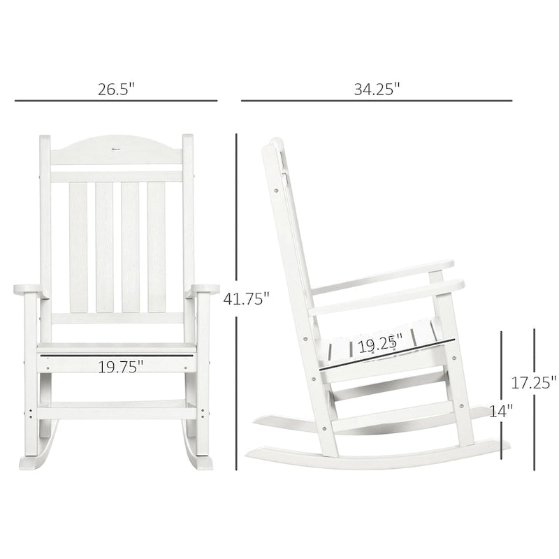 Outsunny 2 Pieces Outdoor Rocking Chair, All Weather-Resistant HDPE Rocking Patio Chairs with Rustic High Back, Armrests