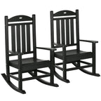 Outsunny 2 Pieces Outdoor Rocking Chair, All Weather-Resistant HDPE Rocking Patio Chairs with Rustic High Back, Armrests