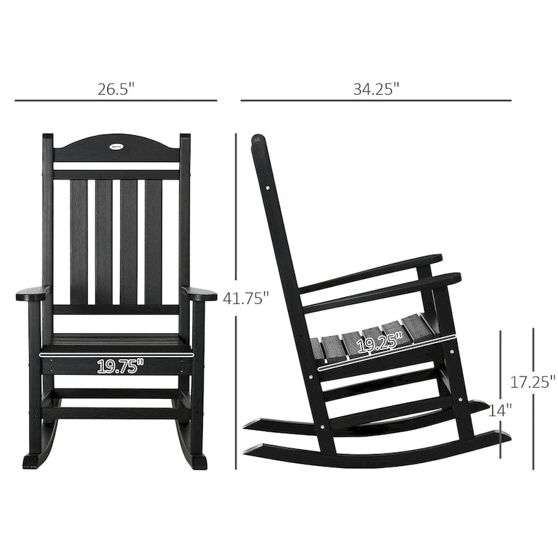Outsunny 2 Pieces Outdoor Rocking Chair, All Weather-Resistant HDPE Rocking Patio Chairs with Rustic High Back, Armrests