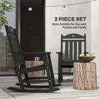 Outsunny 2 Pieces Outdoor Rocking Chair, All Weather-Resistant HDPE Rocking Patio Chairs with Rustic High Back, Armrests