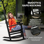 Outsunny 2 Pieces Outdoor Rocking Chair, All Weather-Resistant HDPE Rocking Patio Chairs with Rustic High Back, Armrests