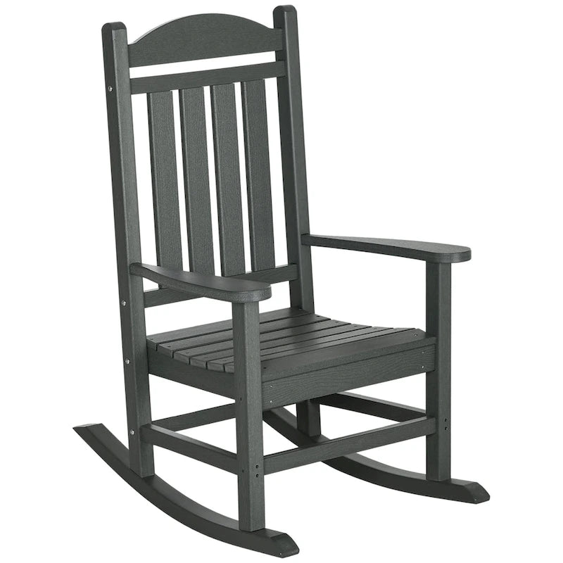Outsunny 2 Pieces Outdoor Rocking Chair, All Weather-Resistant HDPE Rocking Patio Chairs with Rustic High Back, Armrests