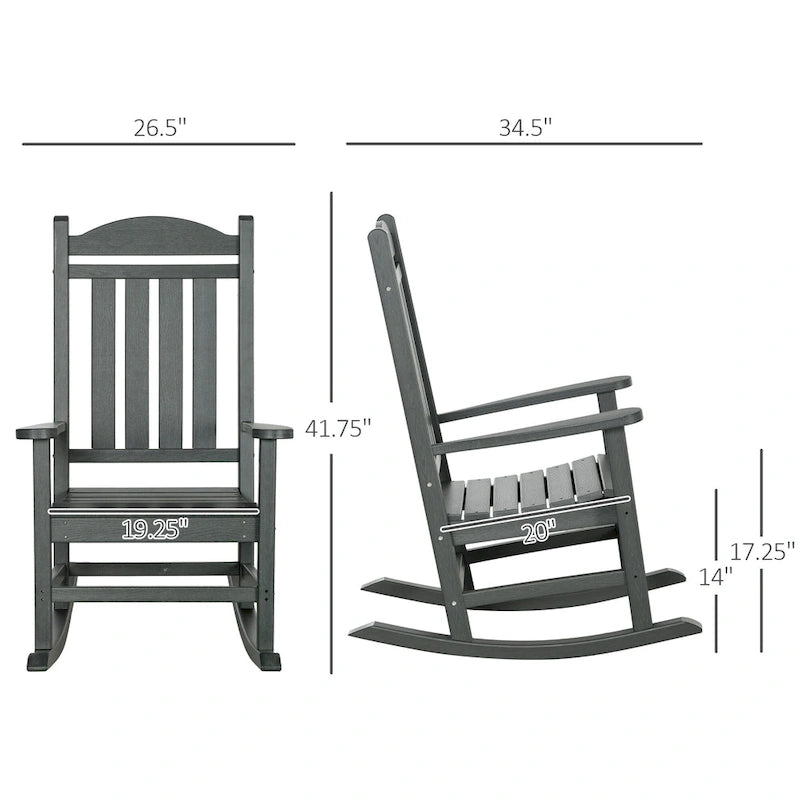 Outsunny 2 Pieces Outdoor Rocking Chair, All Weather-Resistant HDPE Rocking Patio Chairs with Rustic High Back, Armrests