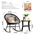 OVIOS 3-piece Patio Rocking Chair Bistro Set with Glass Coffee Table