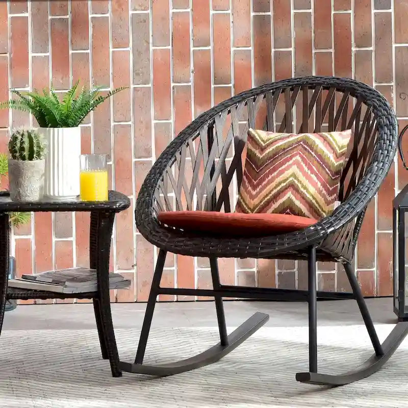 OVIOS 3-piece Patio Rocking Chair Bistro Set with Glass Coffee Table