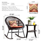 OVIOS 3-piece Patio Rocking Chair Bistro Set with Glass Coffee Table
