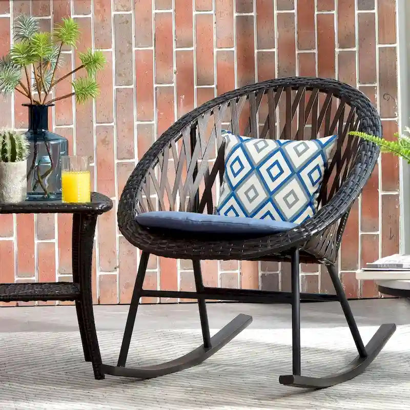OVIOS 3-piece Patio Rocking Chair Bistro Set with Glass Coffee Table