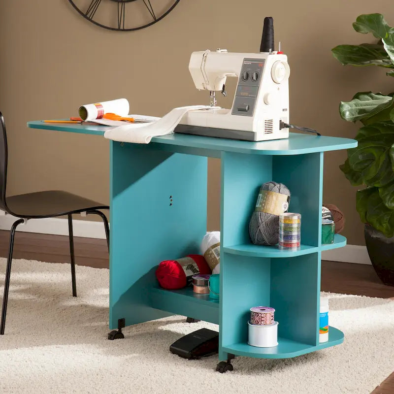  Eastwick Expandable Rolling Sewing Table/Craft Station - Turquoise