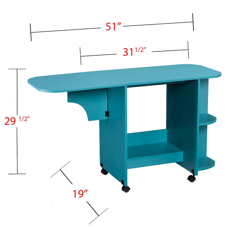 Eastwick Expandable Rolling Sewing Table/Craft Station - Turquoise