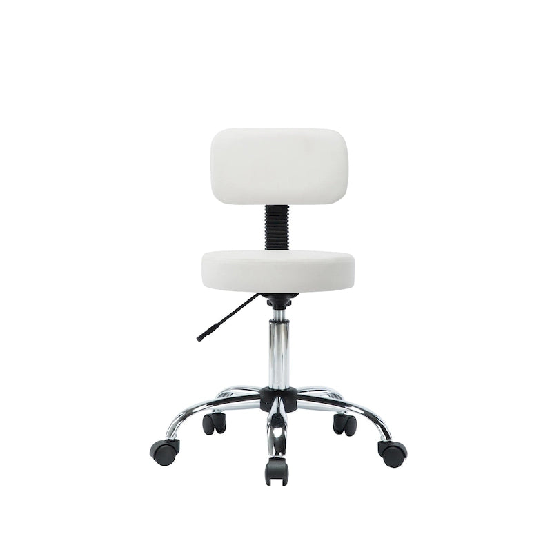 Adjustable Rolling Work Stool with Faux Leather Seat and Foldable Footrest, Versatile Stool for Home Office, Vanity,