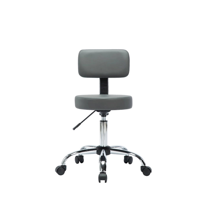 Adjustable Rolling Work Stool with Faux Leather Seat and Foldable Footrest, Versatile Stool for Home Office, Vanity,