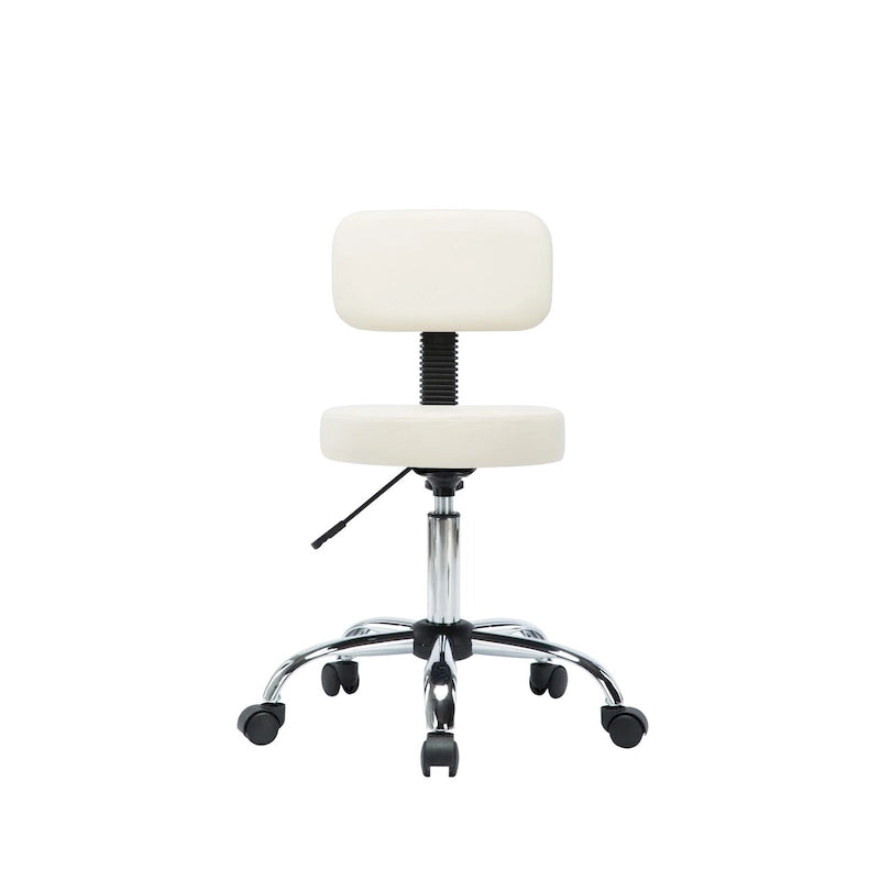 Adjustable Rolling Work Stool with Faux Leather Seat and Foldable Footrest, Versatile Stool for Home Office, Vanity,