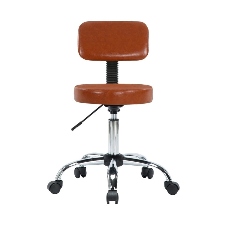Adjustable Rolling Work Stool with Faux Leather Seat and Foldable Footrest, Versatile Stool for Home Office, Vanity,