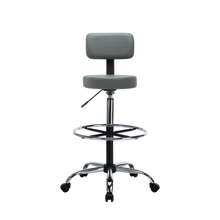 Adjustable Rolling Work Stool with Faux Leather Seat and Foldable Footrest, Versatile Stool for Home Office, Vanity,