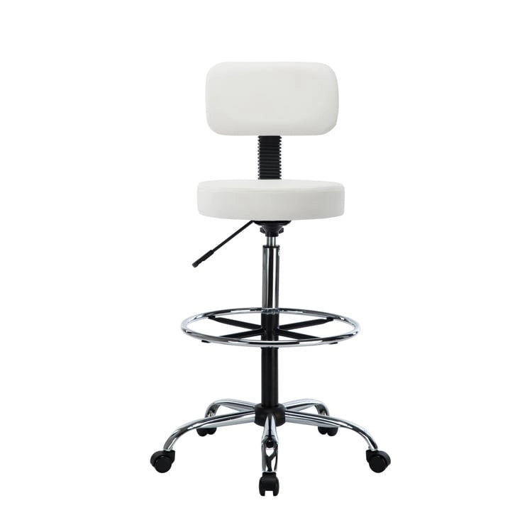 Adjustable Rolling Work Stool with Faux Leather Seat and Foldable Footrest, Versatile Stool for Home Office, Vanity,