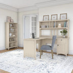 Salinas 60W L Shaped Desk with Hutch and 5 Shelf Bookcase in White